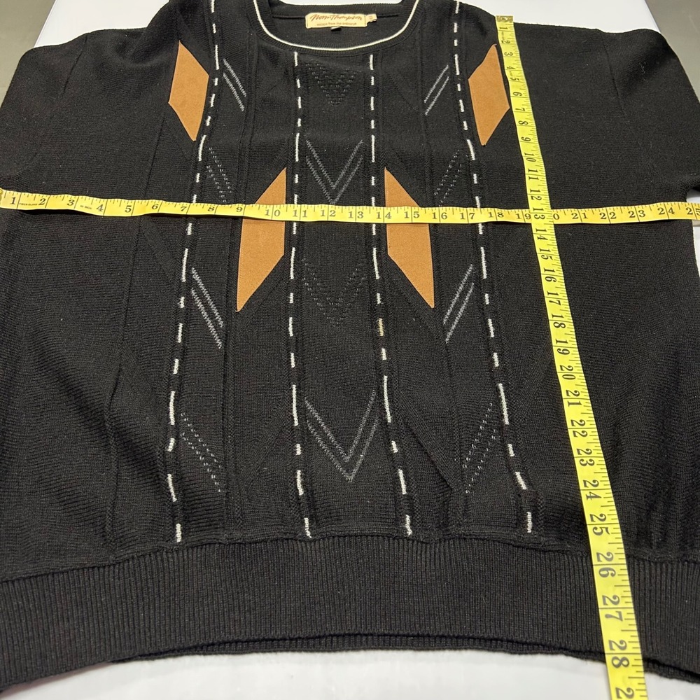 Vtg Norm Thompson Men Black Geometric Knit Sweater XL Wool Blend Crew Neck Black - Picture 7 of 8